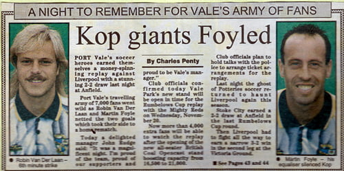 How the local press reported Liverpool 2-2 Port Vale in 1992