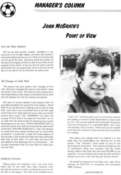 1982 Port Vale souvenir programme