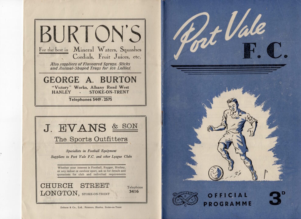 Port Vale v Reading programme, 1951