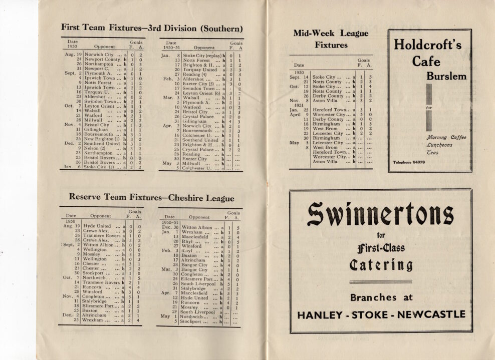 Port Vale v Reading programme, 1951