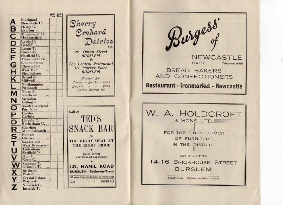 Port Vale v Reading programme, 1951