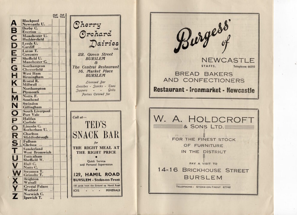 Port Vale v Reading programme, 1951