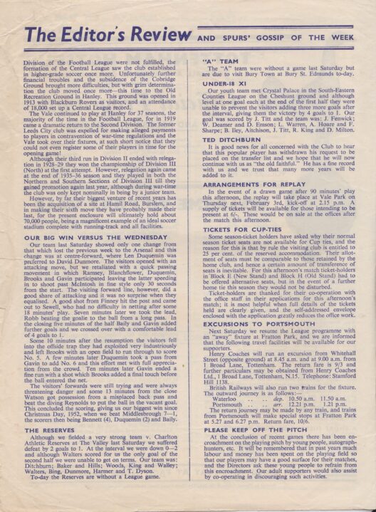 Tottenham Hotspur v Port Vale programme, 1955