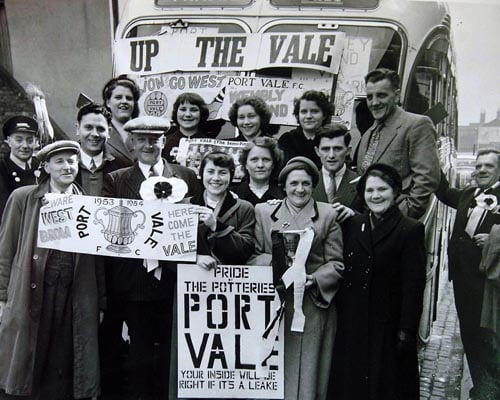 Port Vale fans on their way to an FA Cup match