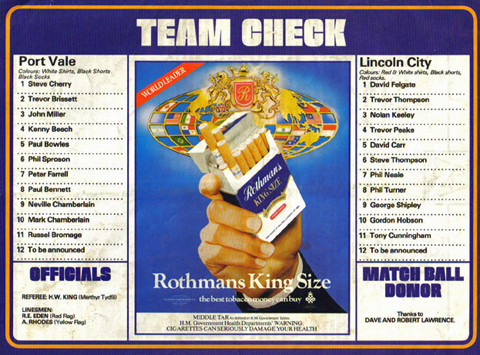 Port Vale v Lincoln City programme, 1980