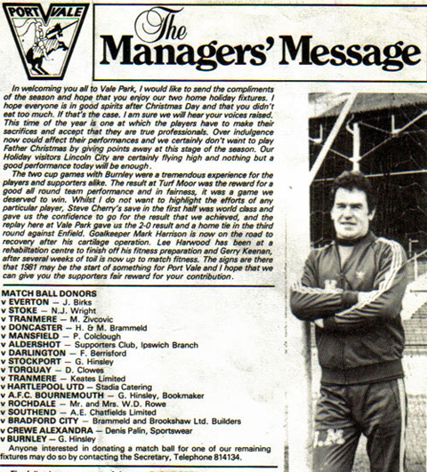 Port Vale v Lincoln City programme, 1980