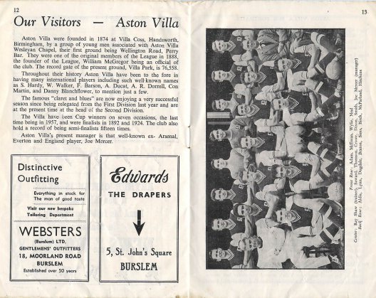Port Vale v Aston Villa 1960 programme