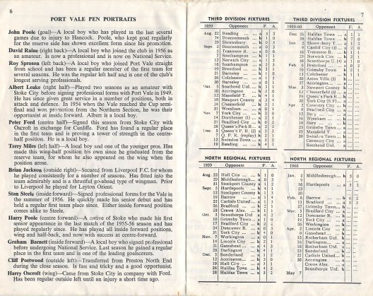 Port Vale v Aston Villa 1960 programme