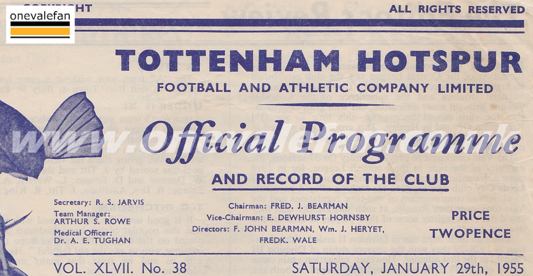 Read the Tottenham Hotspur v Port Vale programme from 1955