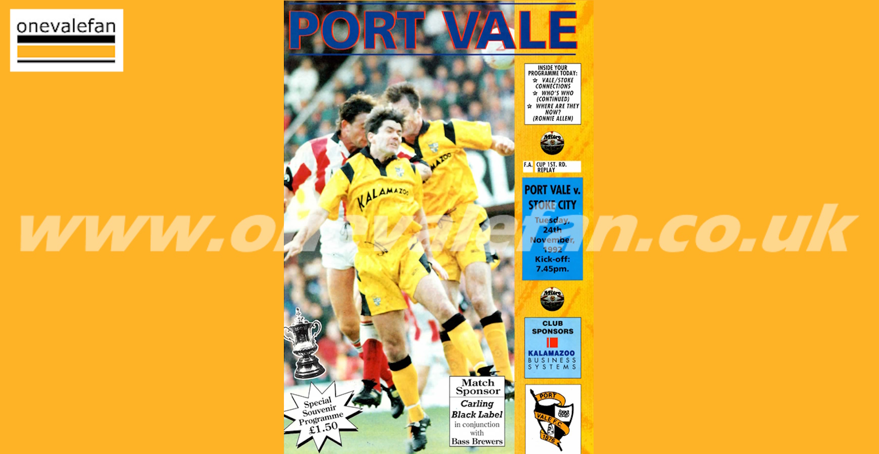 Port Vale v Stoke City matchday programme, 1992