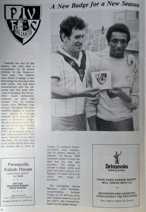 1982 feature on the new Port Vale badge
