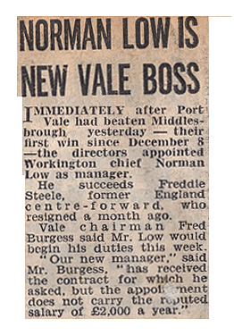 Norman Low is new Vale boss - press clipping