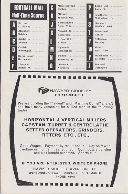 Portsmouth v Port Vale matchday programme, 1967