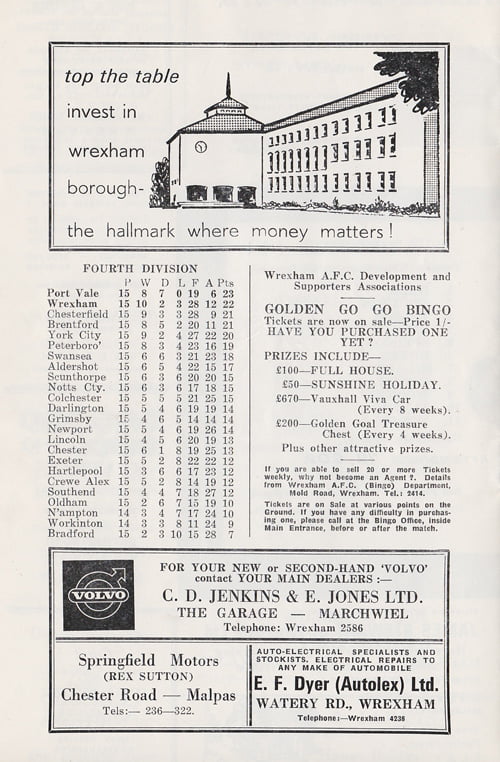 Wrexham v Port Vale programme, 1969
