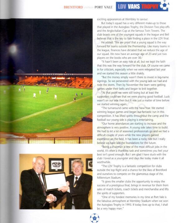 The 2001 LDV Trophy Final programme