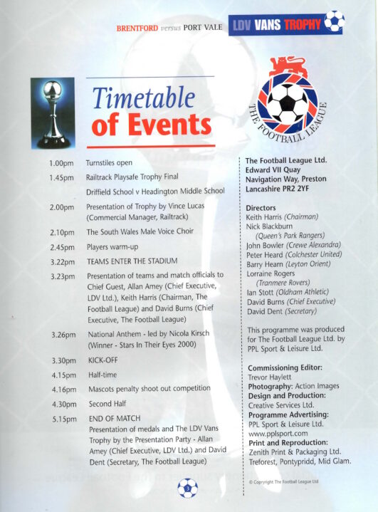 The 2001 LDV Trophy Final programme