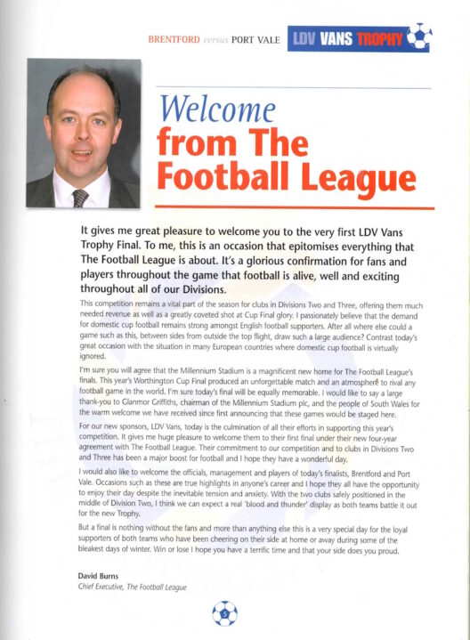 The 2001 LDV Trophy Final programme