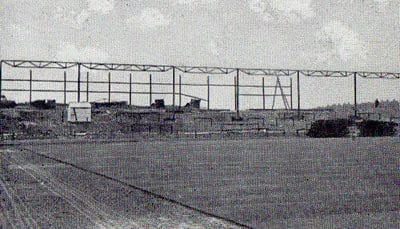 With lack of finances forcing Vale to cut down on their ambitious plans, much of Vale Park was constructed as open terracing. In 1950, after protracted wrangling with the council, the club arranged for the steelwork from the Old Recreation Ground's Swan Passage to be erected on the Bycars terraces.