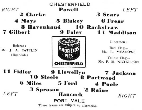 Chesterfield v Port Vale programme 1961