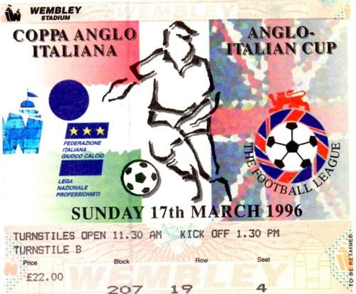 Anglo Italian Cup Final ticket 1996