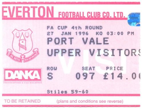 Everton v Port Vale ticket 1996