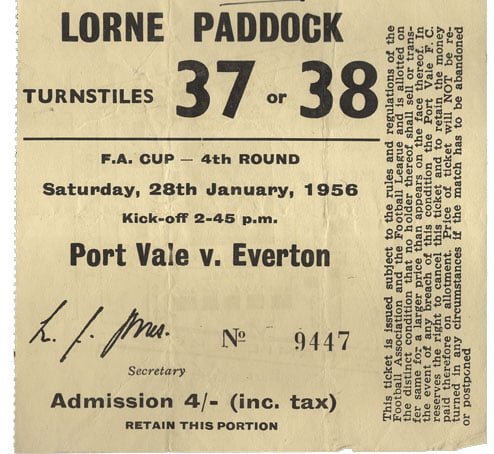 Port Vale v Everton ticket 1956