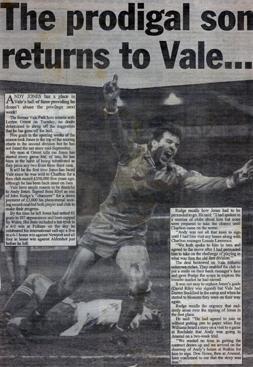 Press article on Port Vale striker Andy Jones