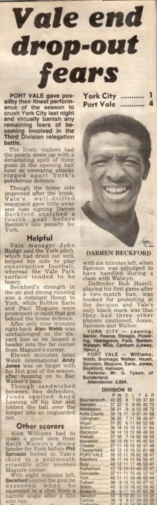 Press clipping - Vale end drop-out fears
