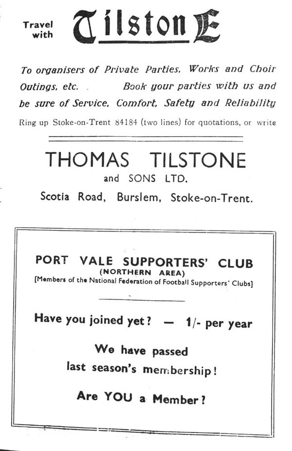 Port Vale v Brighton, 1949 - matchday programme
