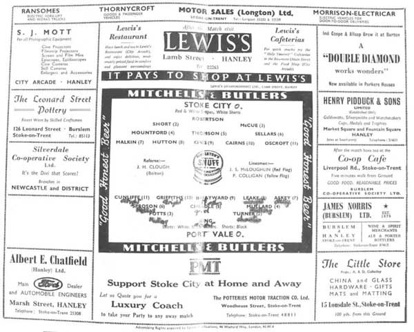 Stoke City v Port Vale, 1954 matchday programme