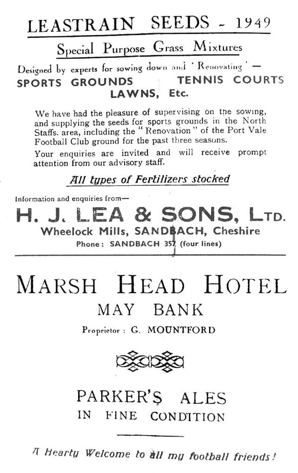 Port Vale v Brighton, 1949 - matchday programme