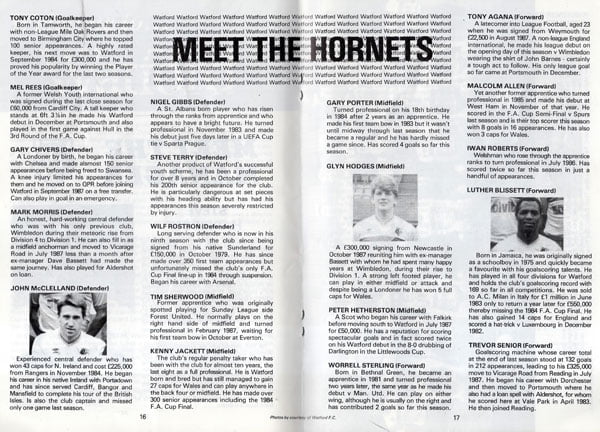 Port Vale v Watford programme, FA Cup 1988