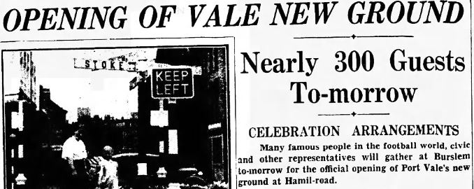 Sentinel headline on the opening of the Vale Park stadium