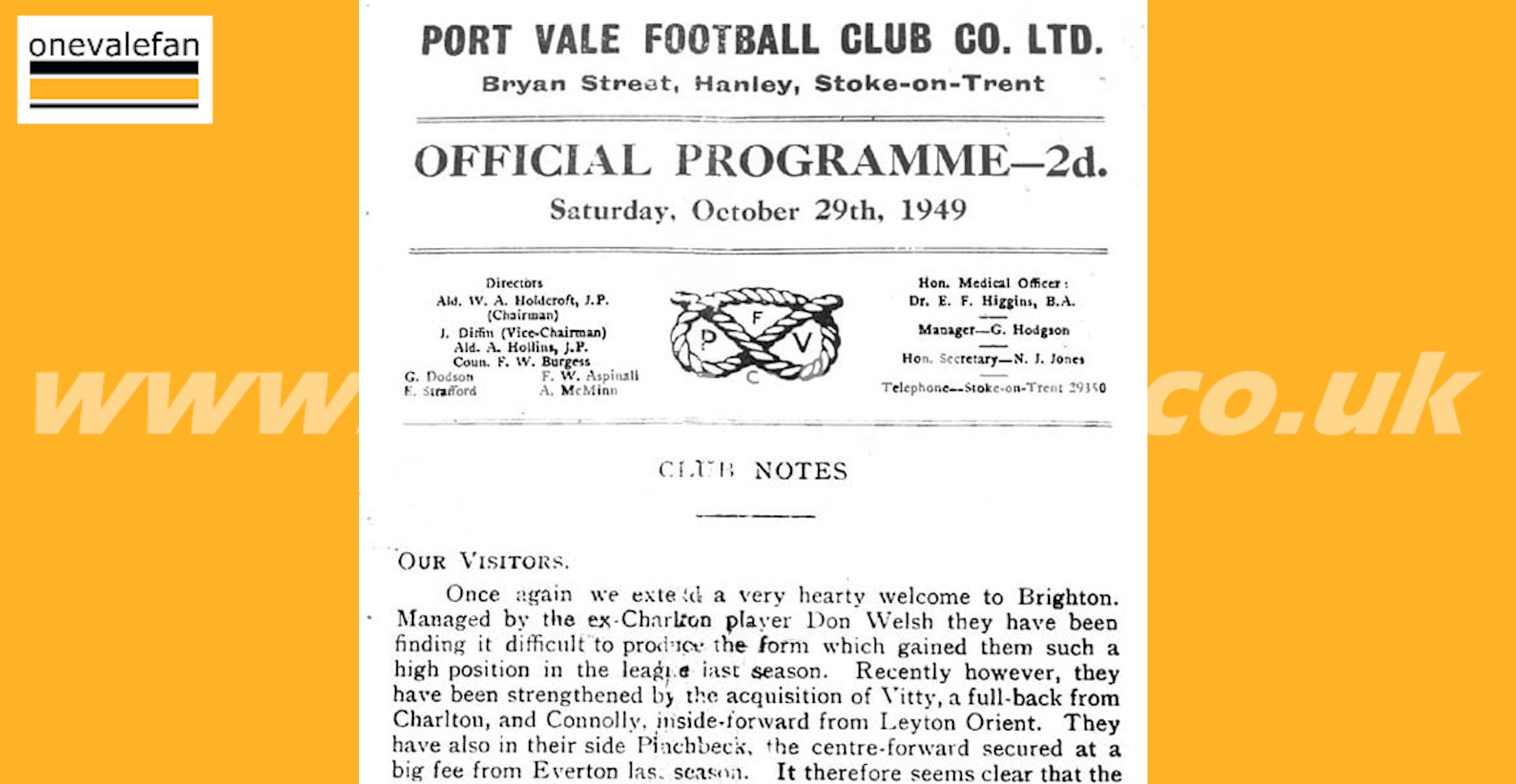 Read the Port Vale v Brighton matchday programme from 1949