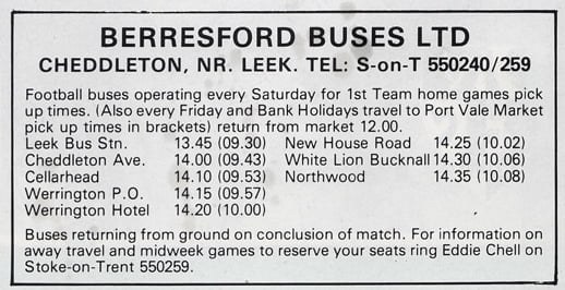 Port Vale v Wimbledon programme, 1984