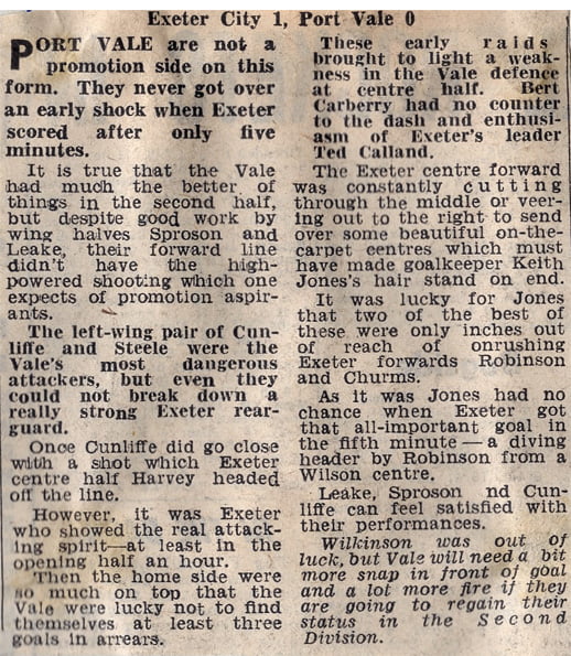 Exeter 1-0 Port Vale - press clipping