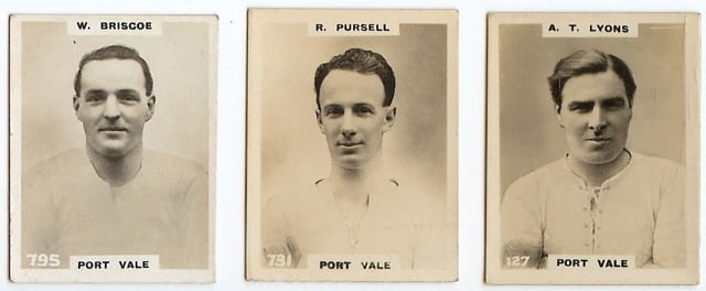Port Vale players Billy Briscoe, Bob Pursell and Tom Lyons cigarette cards