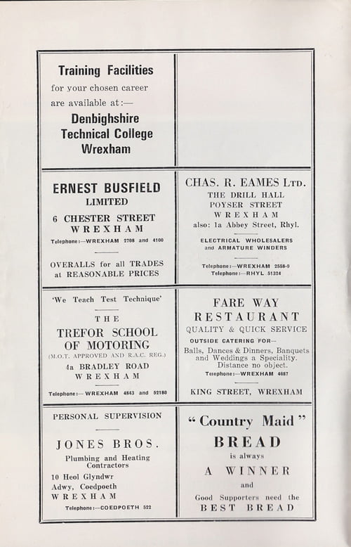 Wrexham v Port Vale programme, 1969