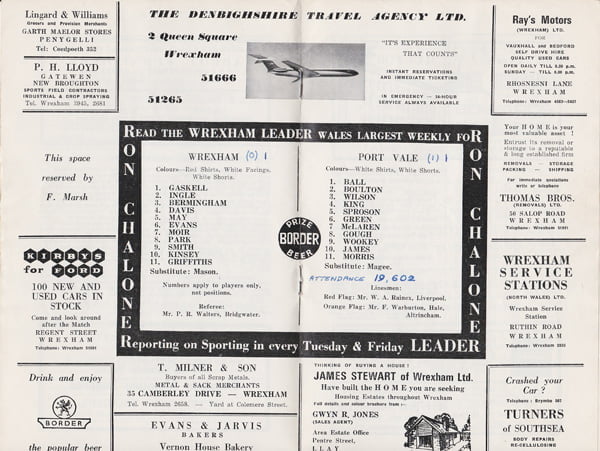 Wrexham v Port Vale programme, 1969