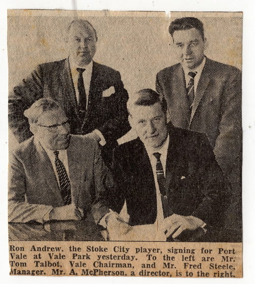 Press clipping - Ron Andrew signs for Port Vale
