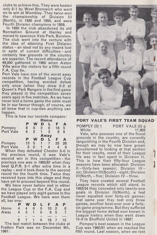 Portsmouth v Port Vale matchday programme, 1967