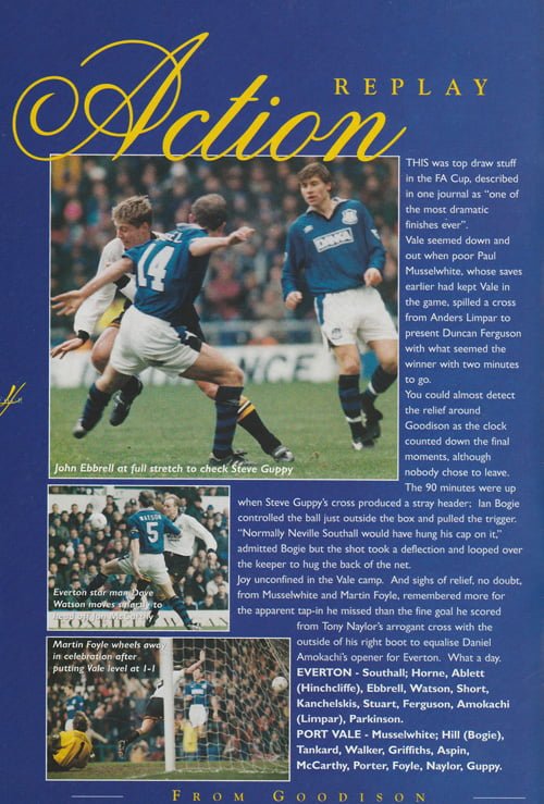 Port Vale v Everton matchday programme, FA Cup 4th round replay 1996