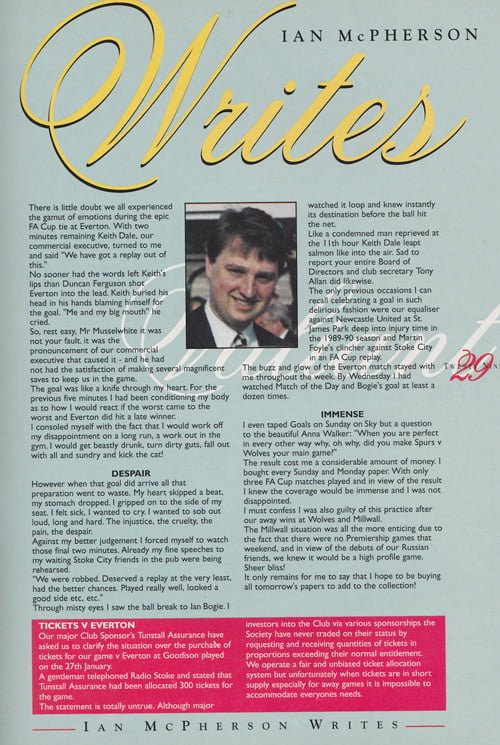 Port Vale v Everton matchday programme, FA Cup 4th round replay 1996