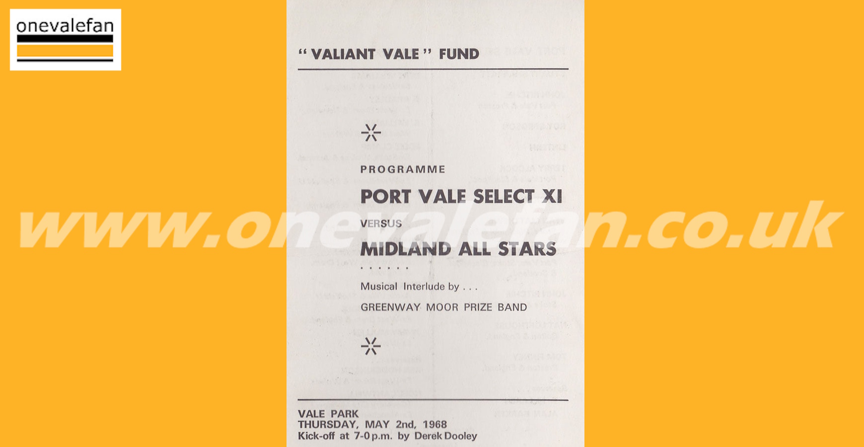 Port Vale XI v Midlands All-Stars programme, 1968