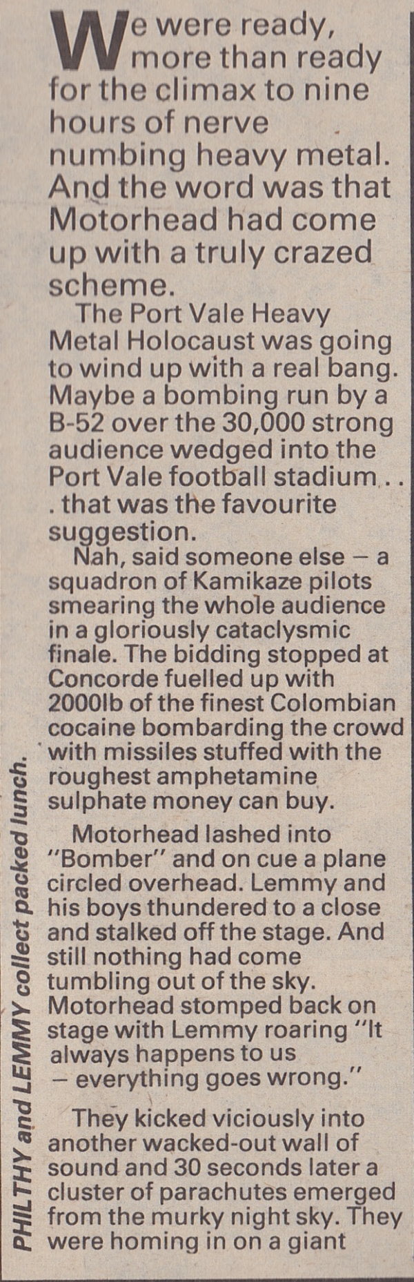Melody Maker report on the Port Vale Heavymetal Holocaust concert