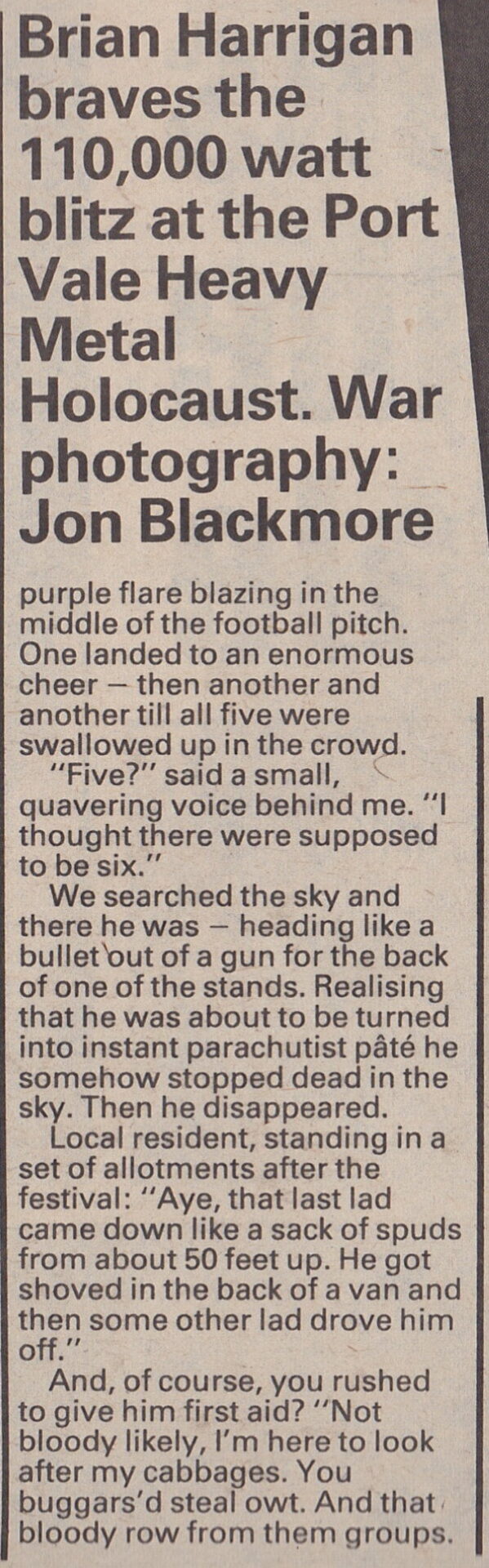 Melody Maker report on the Port Vale Heavymetal Holocaust concert