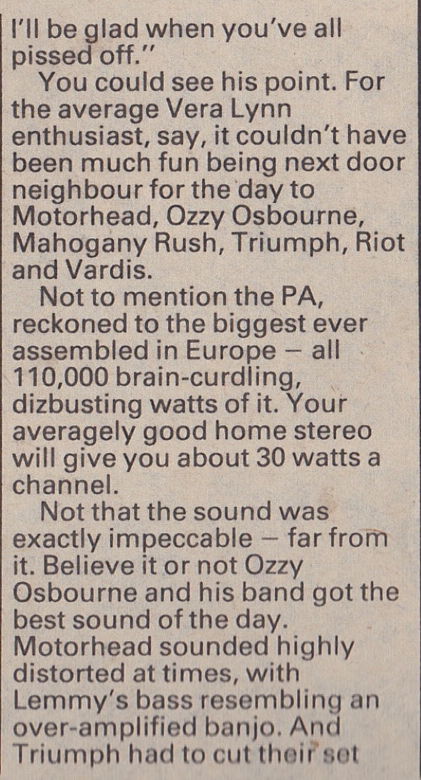 Melody Maker report on the Port Vale Heavymetal Holocaust concert