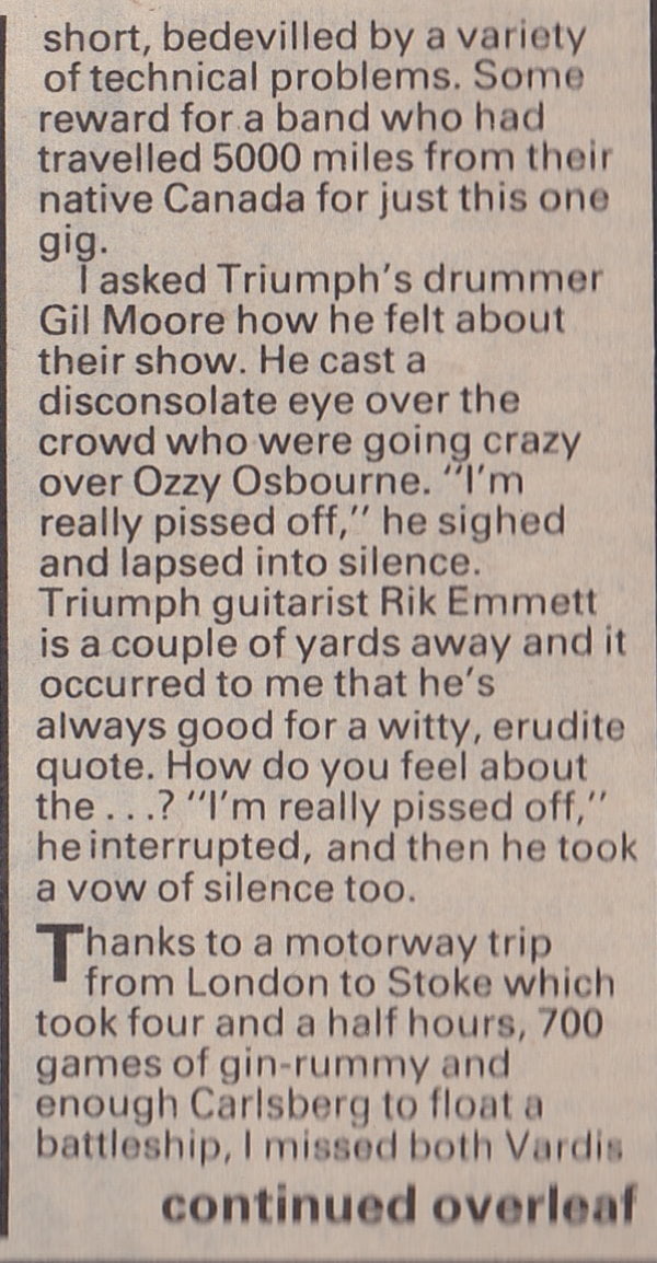 Melody Maker report on the Port Vale Heavymetal Holocaust concert