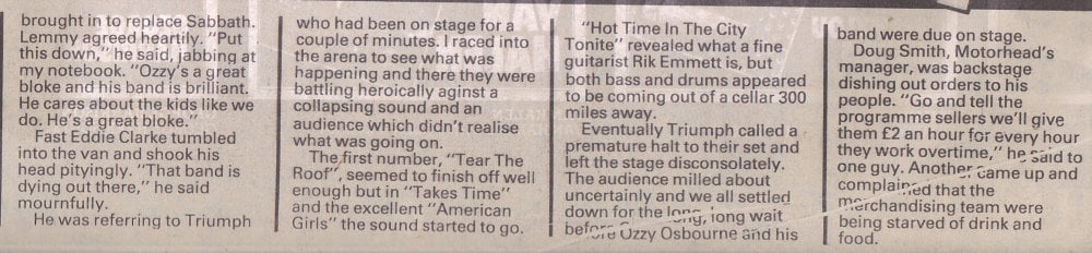 Melody Maker report on the Port Vale Heavymetal Holocaust concert