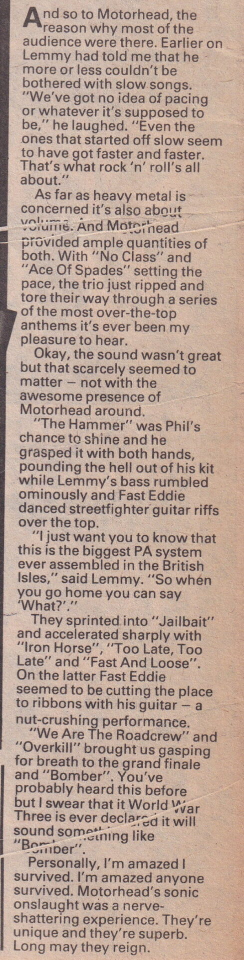 Melody Maker report on the Port Vale Heavymetal Holocaust concer